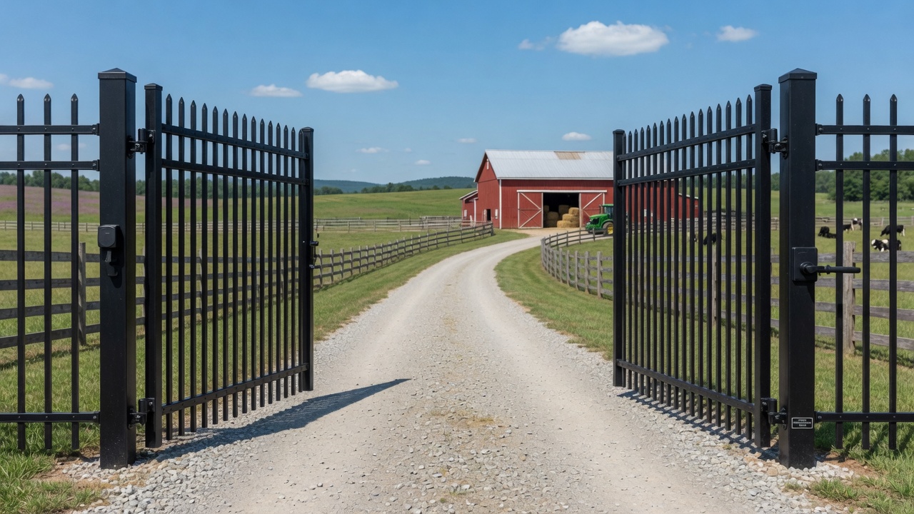 Custom aluminum gate on a farm